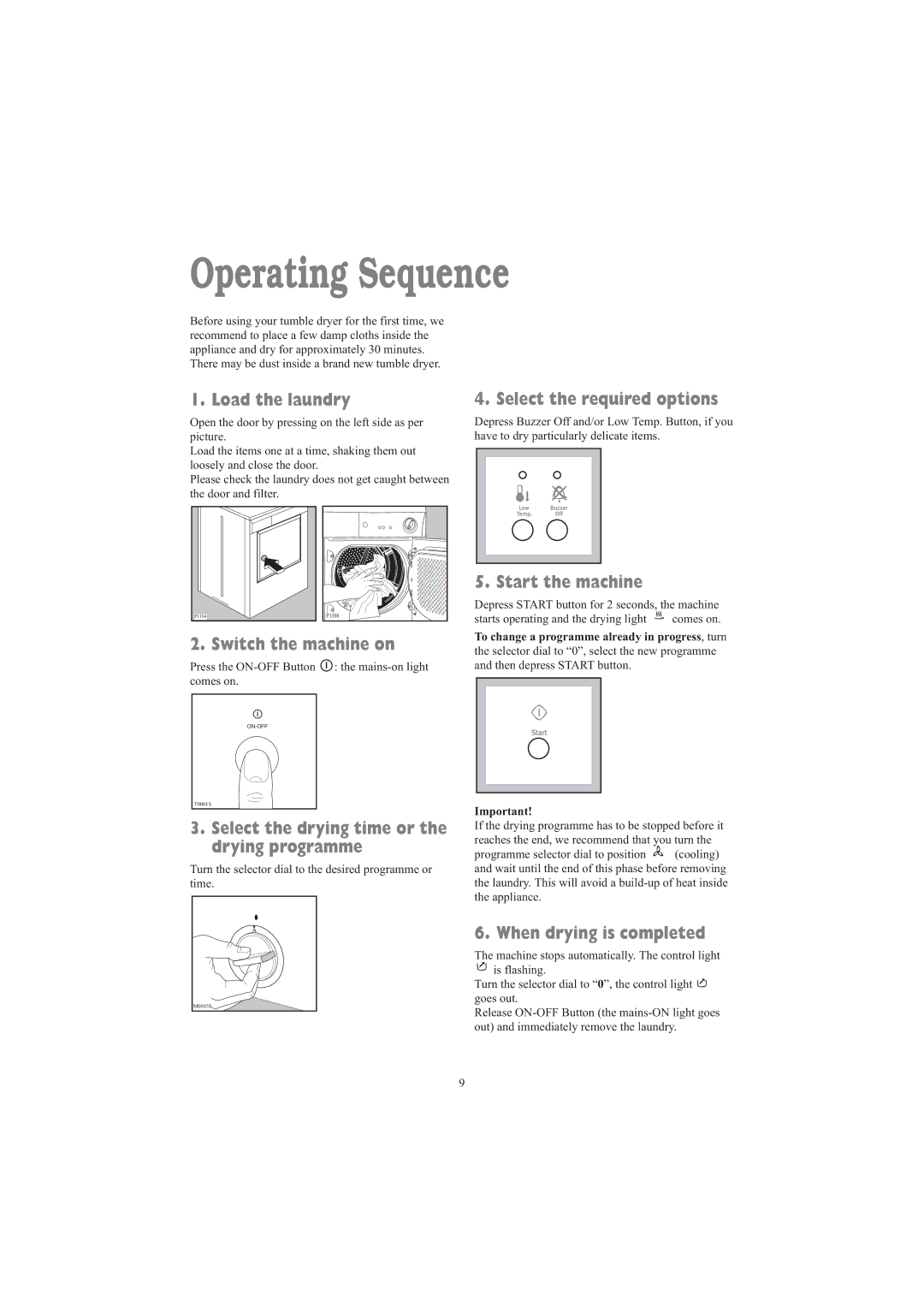 Zanussi TDE 4235 W manual Operating Sequence 