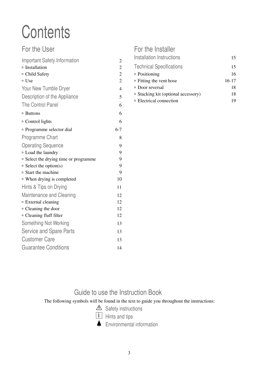 Zanussi TDS 483 EW manual Contents 