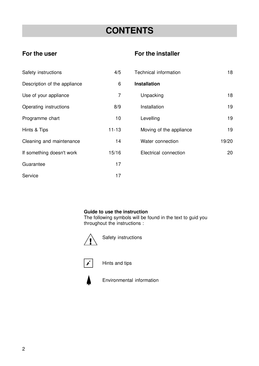 Zanussi TL 553 C manual Contents 