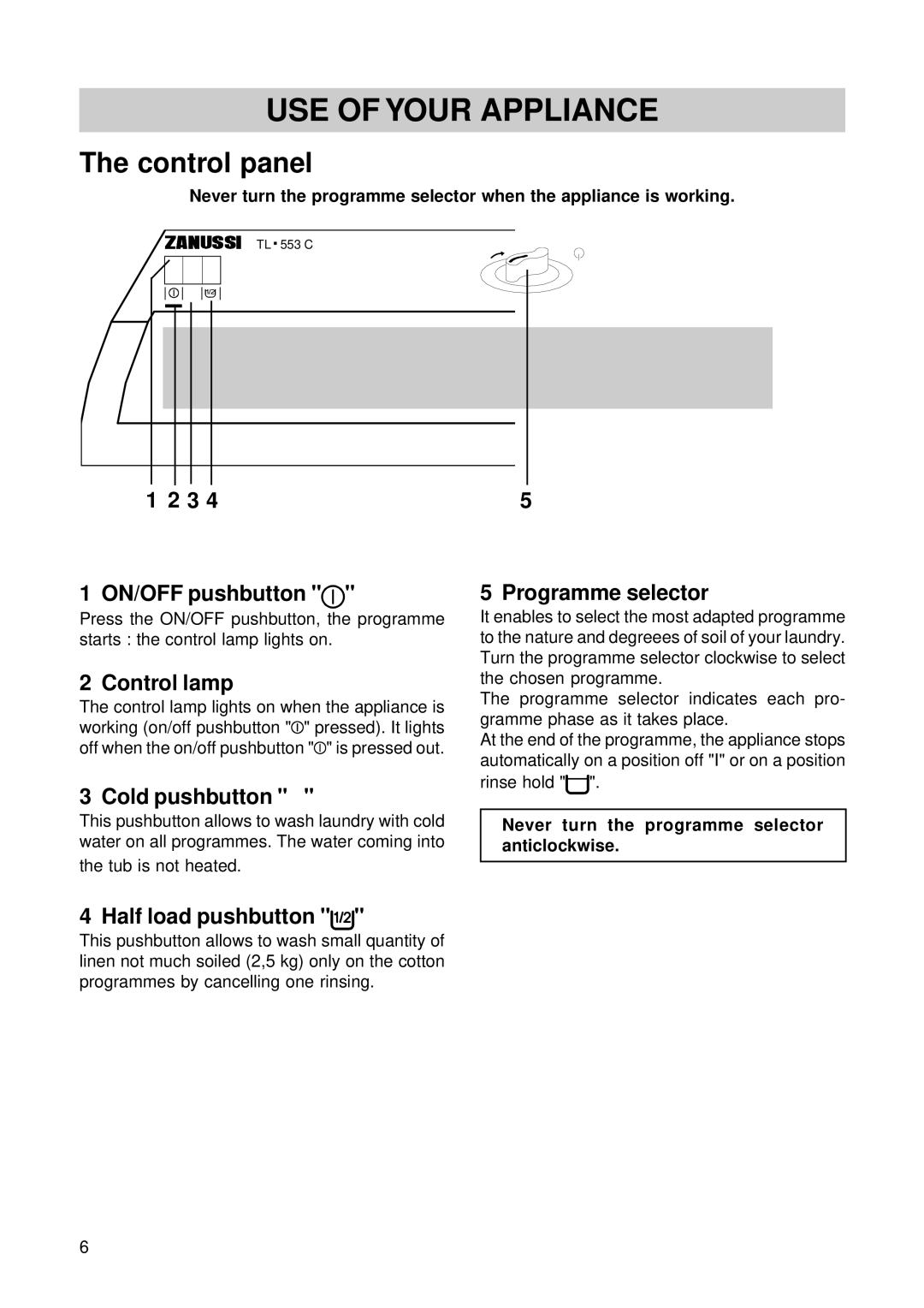 Zanussi TL 553 C manual USE of Your Appliance 