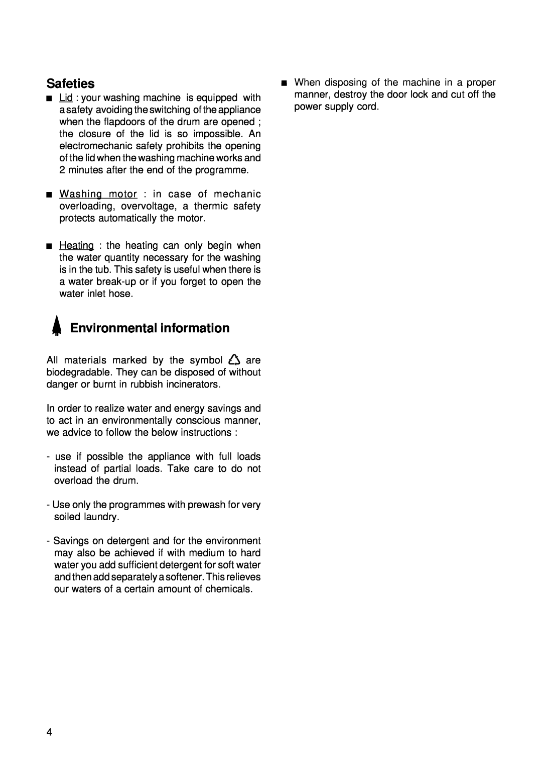 Zanussi TL 553 C manual Safeties, Environmental information 