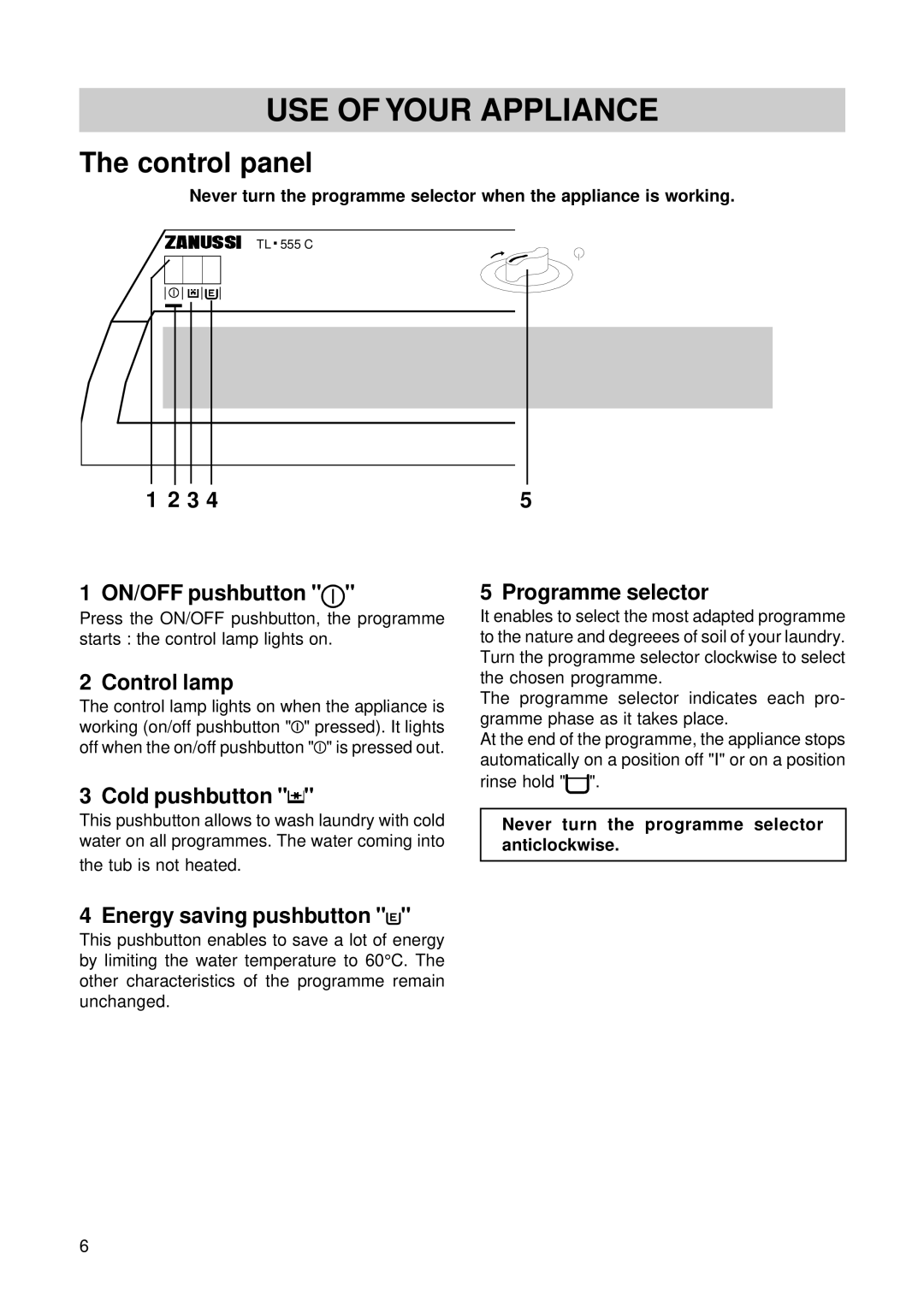 Zanussi TL 555 C manual USE of Your Appliance 