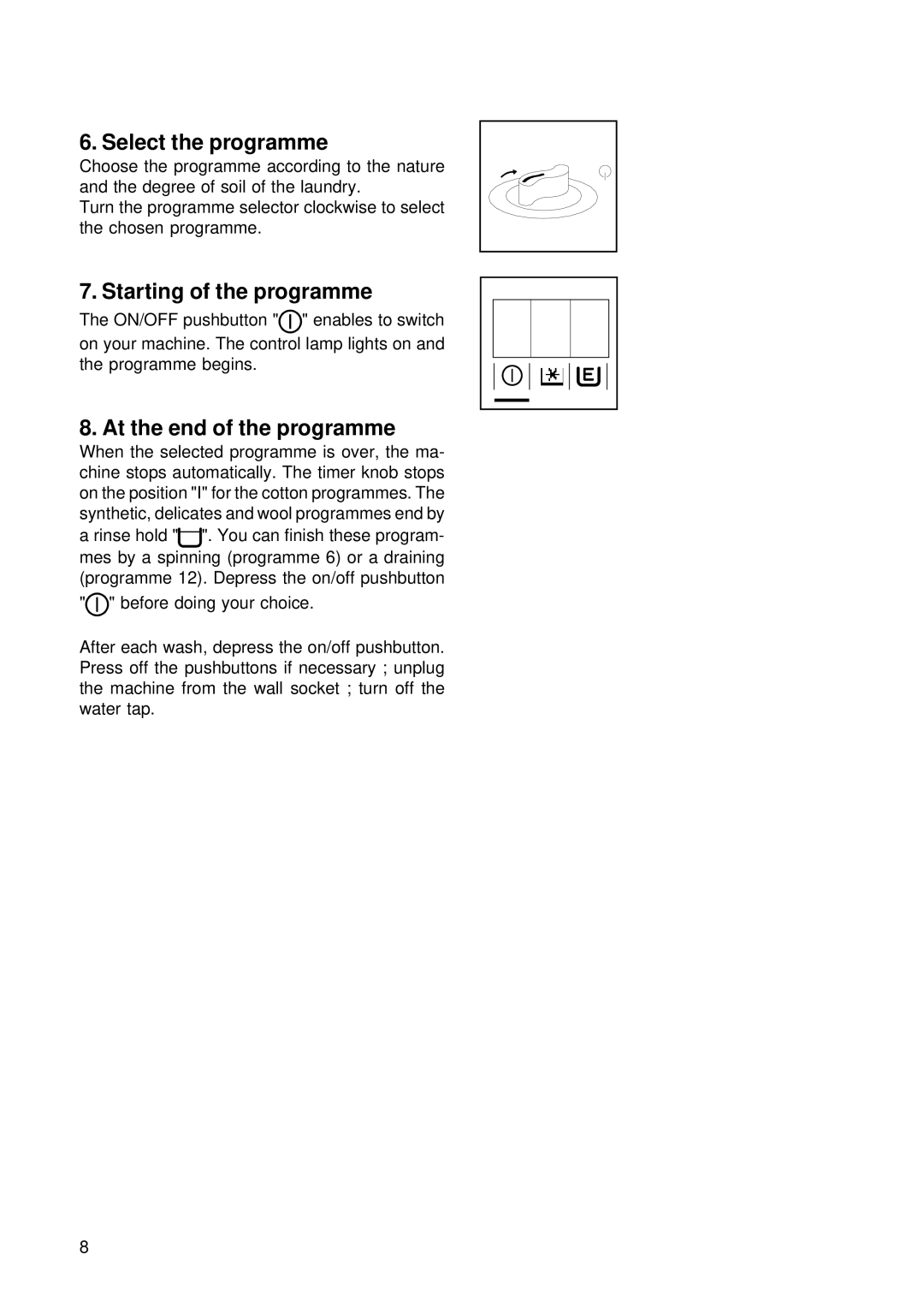 Zanussi TL 555 C manual Select the programme, Starting of the programme, At the end of the programme 