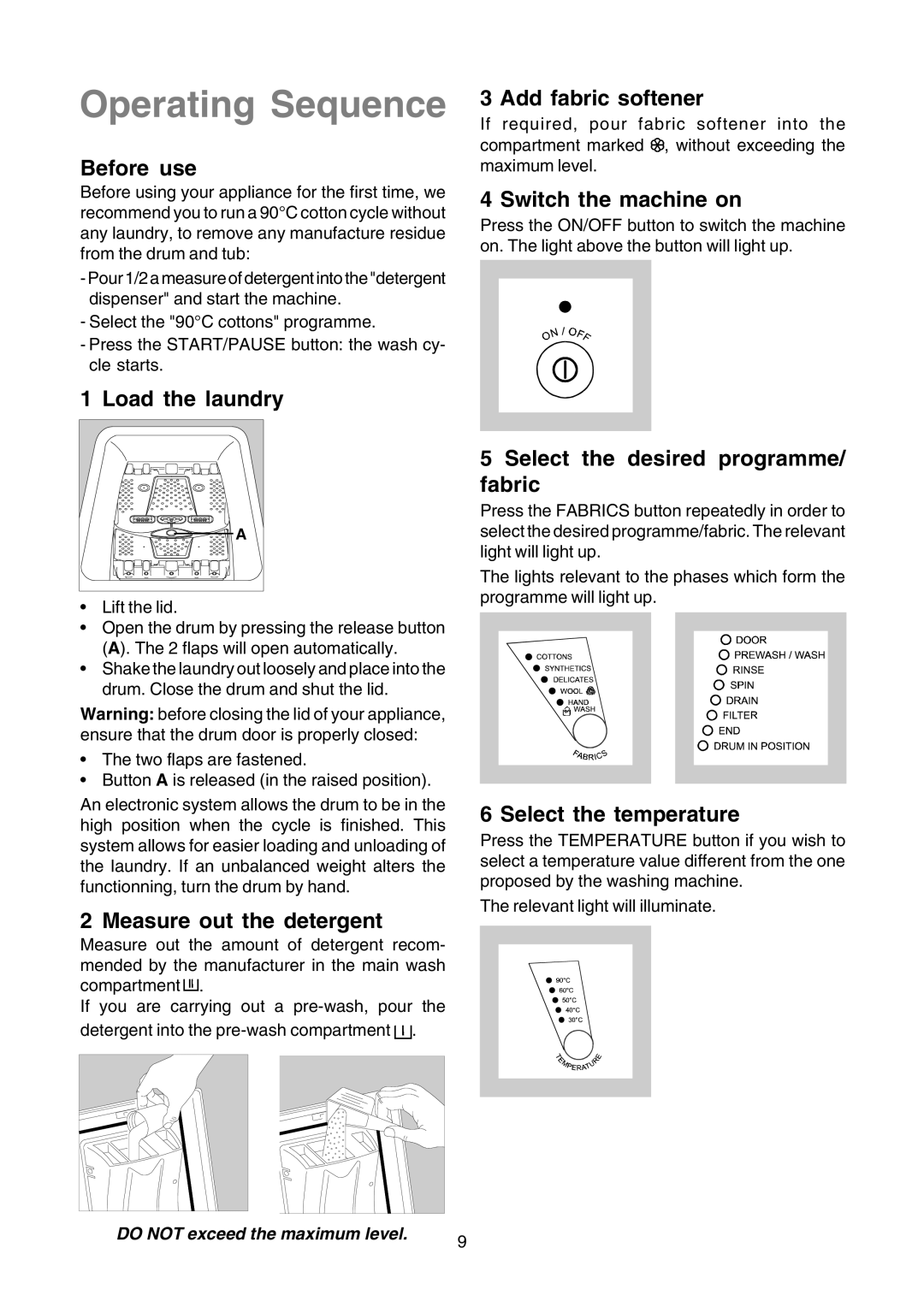 Zanussi TLE 1116 W manual Operating Sequence 