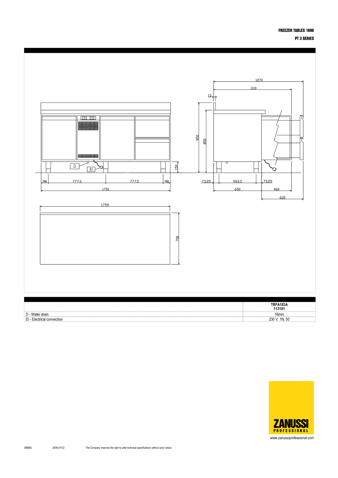 Zanussi 113182, TRFA183A, TRF183A, TRRF183A, 113180 dimensions 113181 