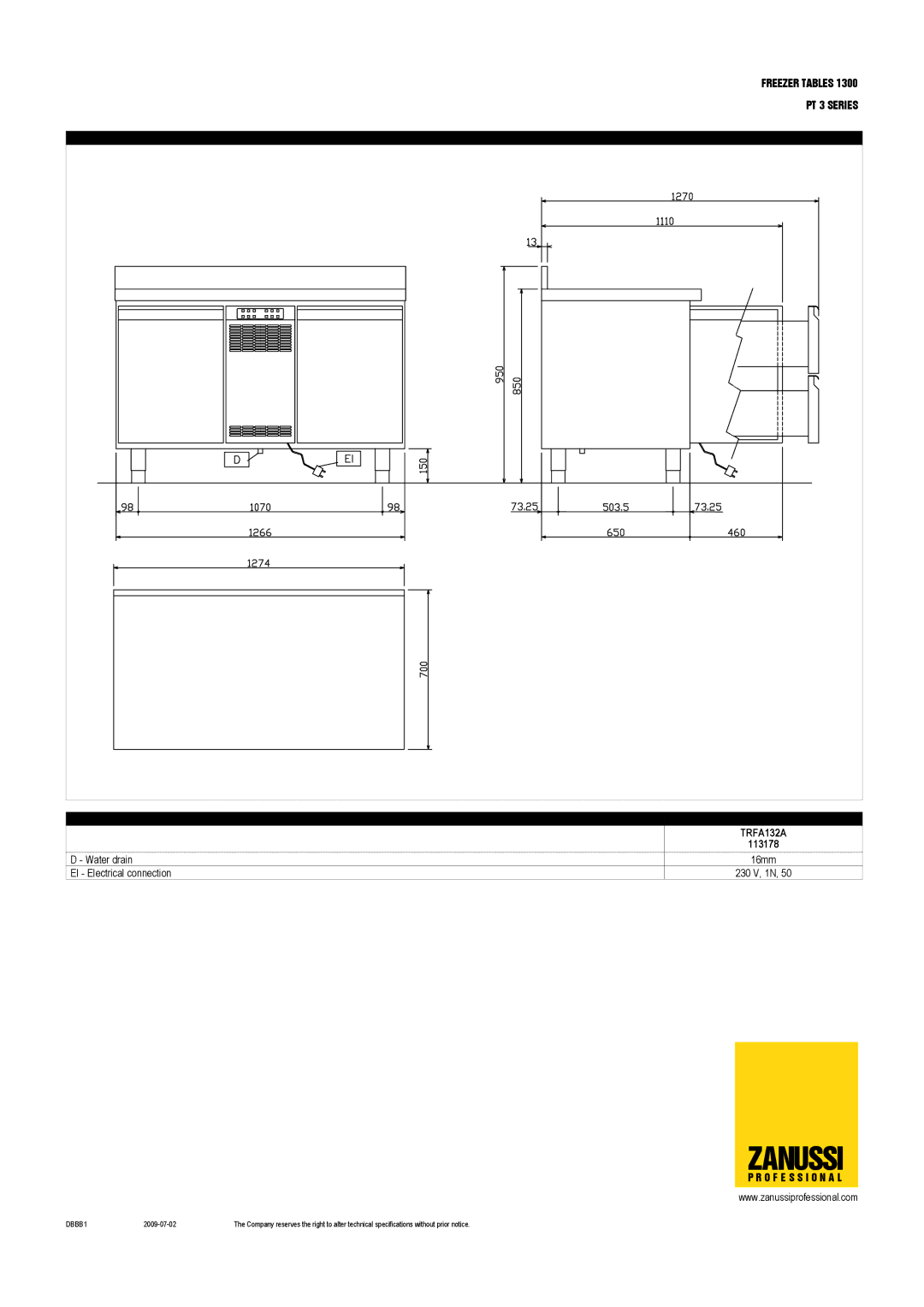 Zanussi 113179, TRRF132A, TRFA132A, TRF132A, 113177 dimensions 113178 