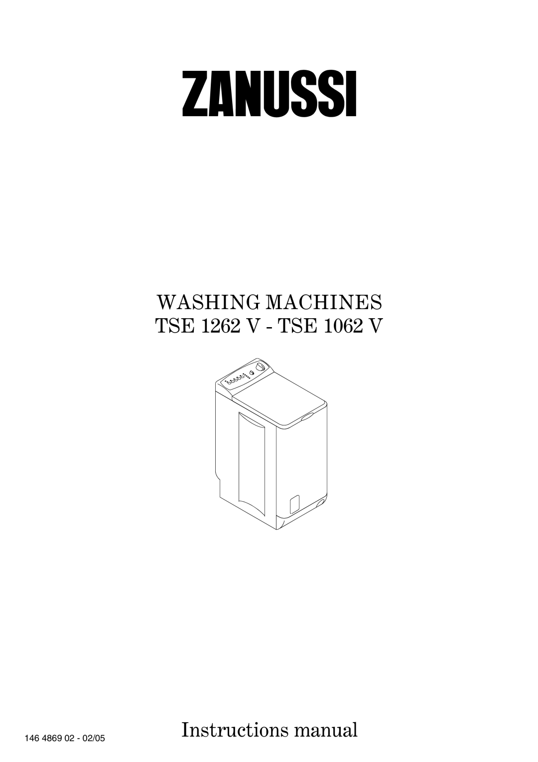 Zanussi TSE 1062 V manual Washing Machines TSE 1262 V TSE 1062 