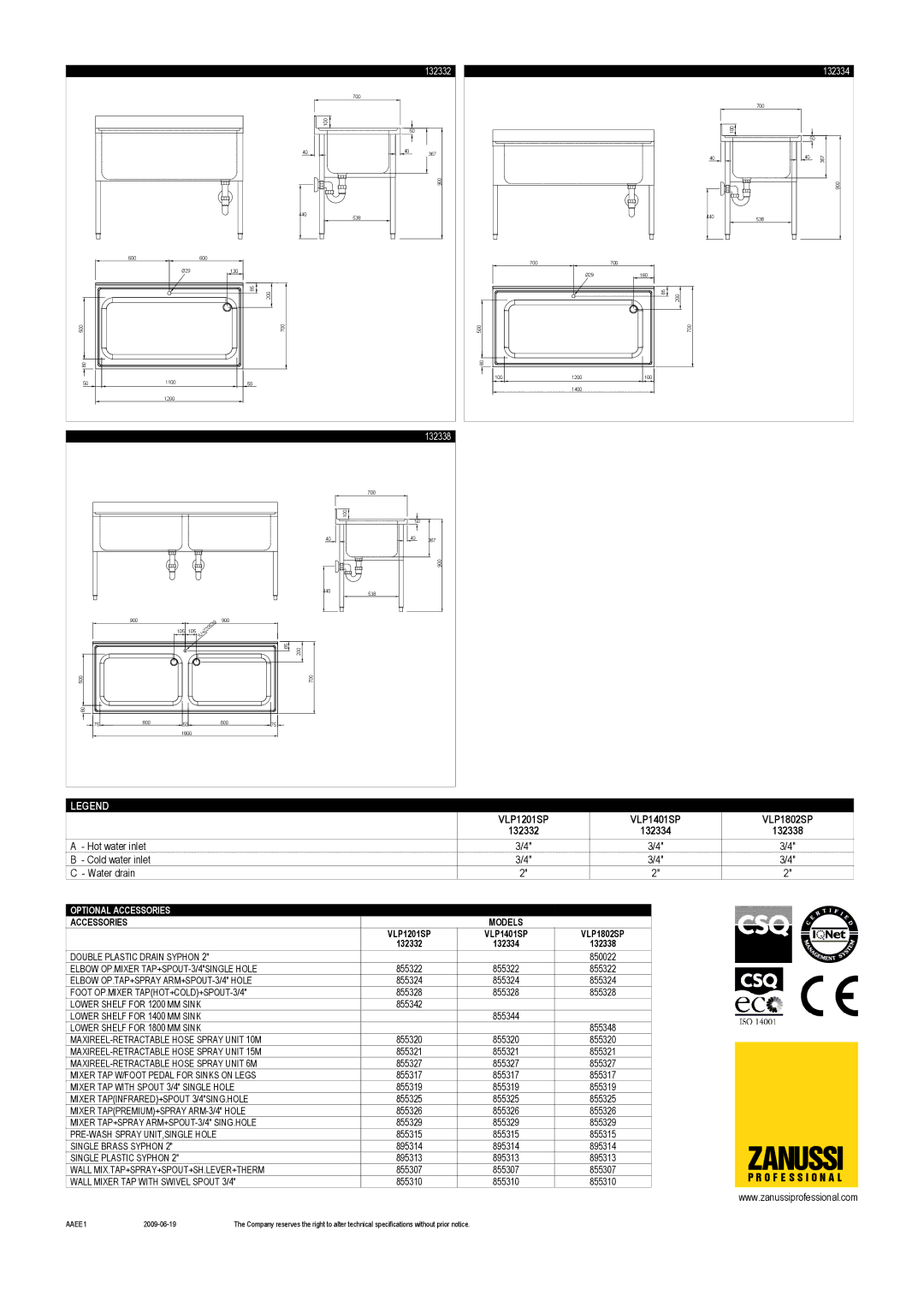 Zanussi VLP1401SP, VLP1802SP, VLP1201SP, 132334, 132332, 132338 dimensions Zanussi 