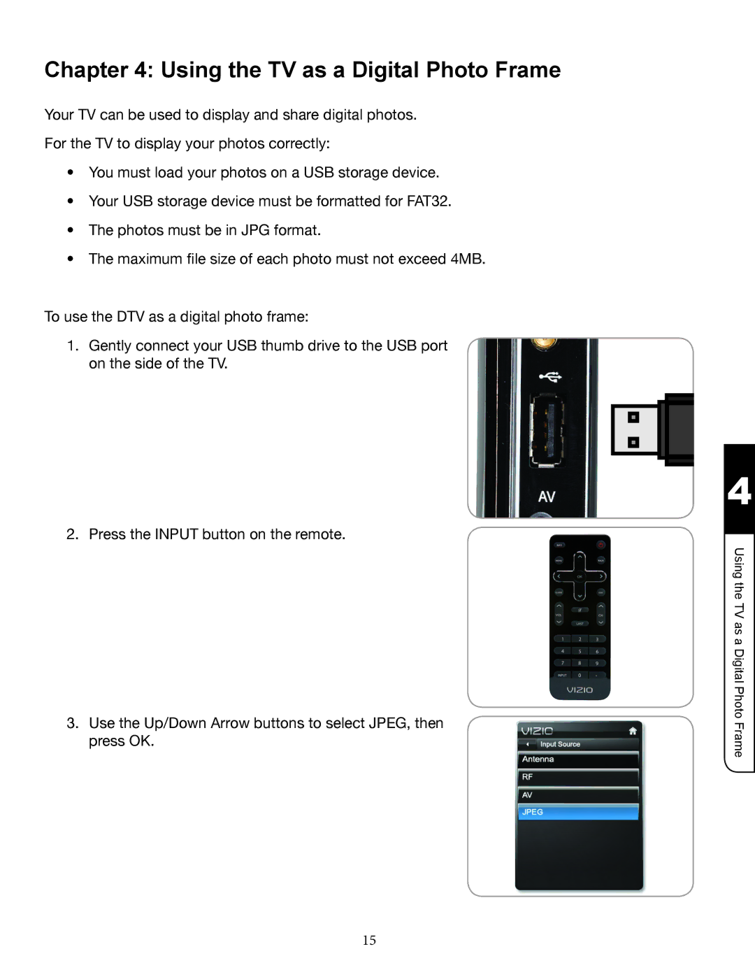 Zanussi VMB070 manual Using the TV as a Digital Photo Frame 