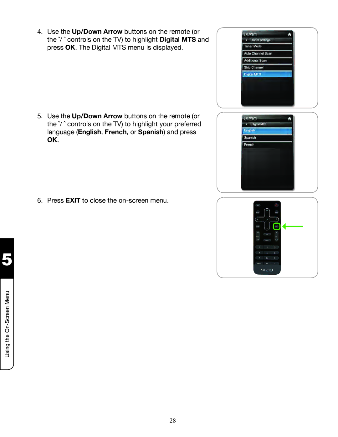 Zanussi VMB070 manual Press Exit to close the on-screen menu 