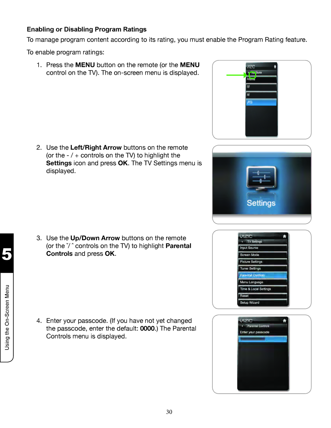 Zanussi VMB070 manual Enabling or Disabling Program Ratings 