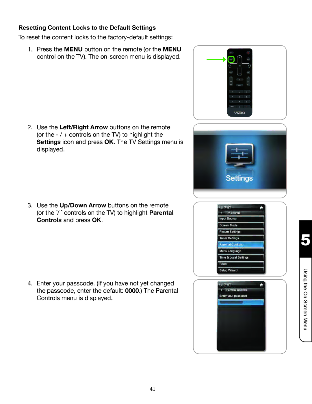 Zanussi VMB070 manual Resetting Content Locks to the Default Settings 