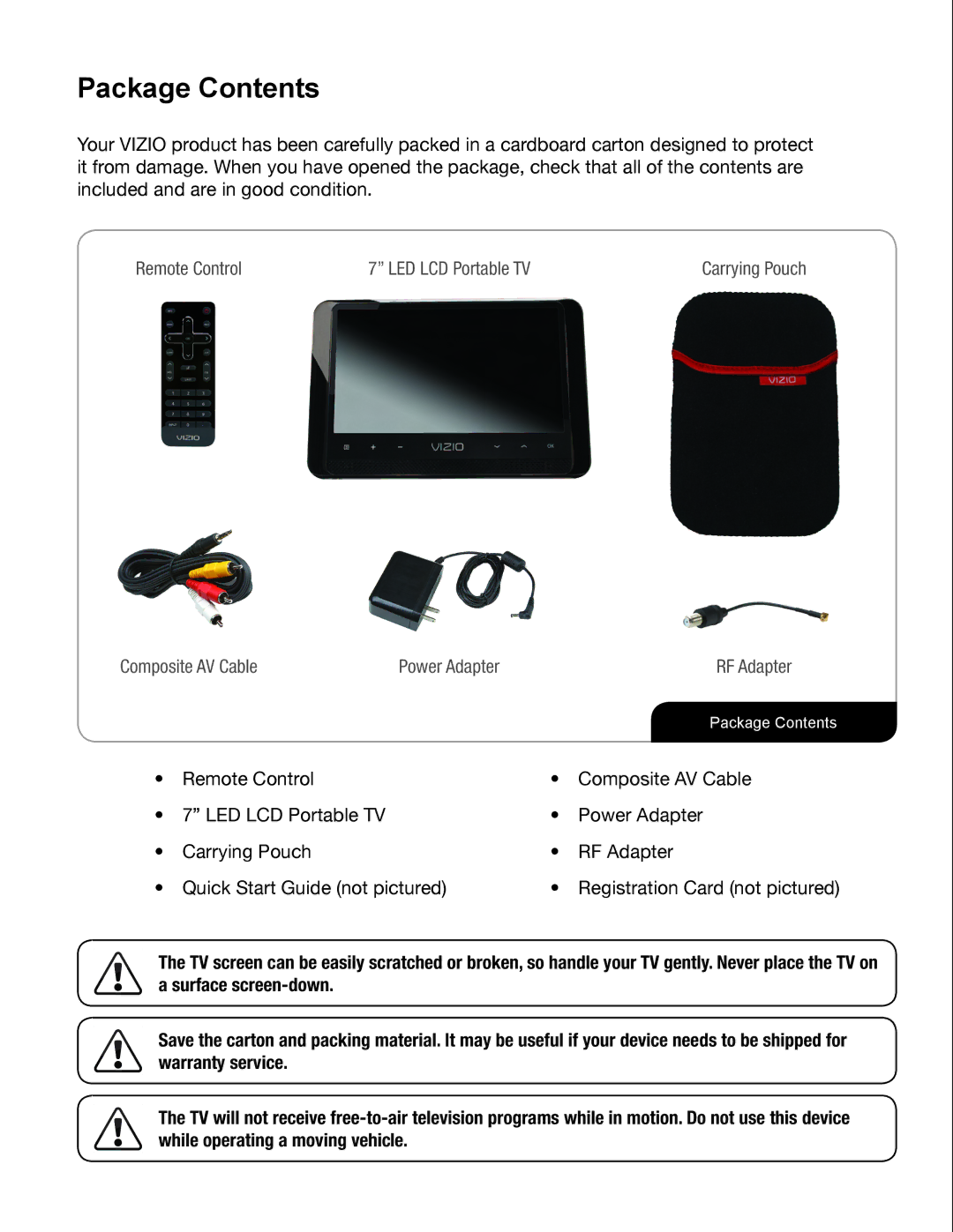 Zanussi VMB070 manual Package Contents 