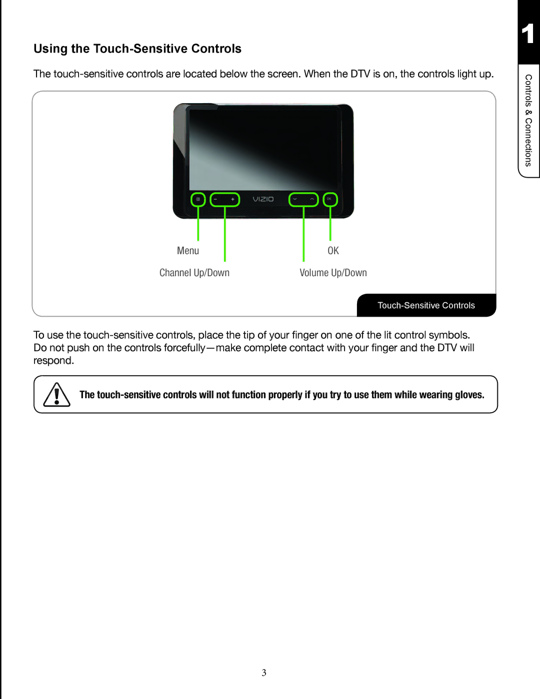 Zanussi VMB070 manual Using the Touch­Sensitive Controls, Menu Channel Up/Down 