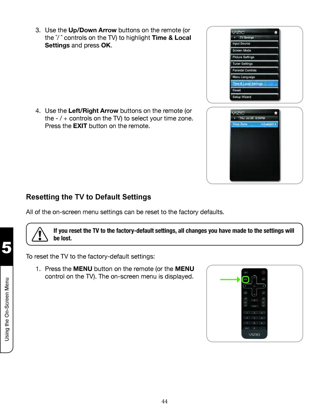 Zanussi VMB070 manual Resetting the TV to Default Settings 