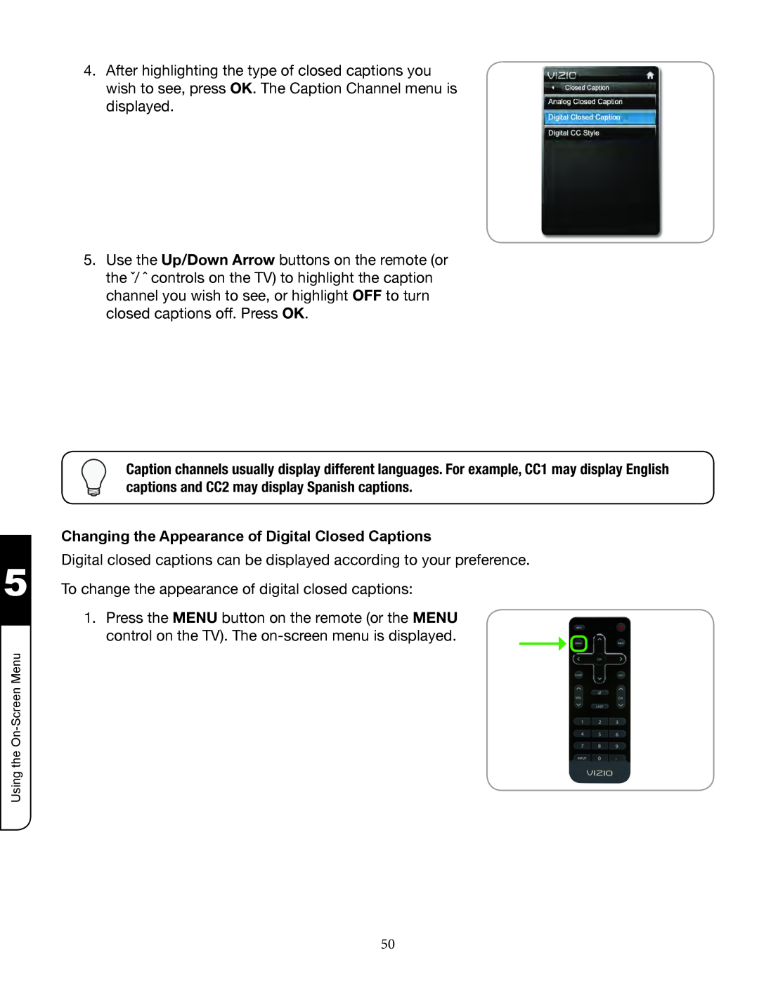 Zanussi VMB070 manual Changing the Appearance of Digital Closed Captions 