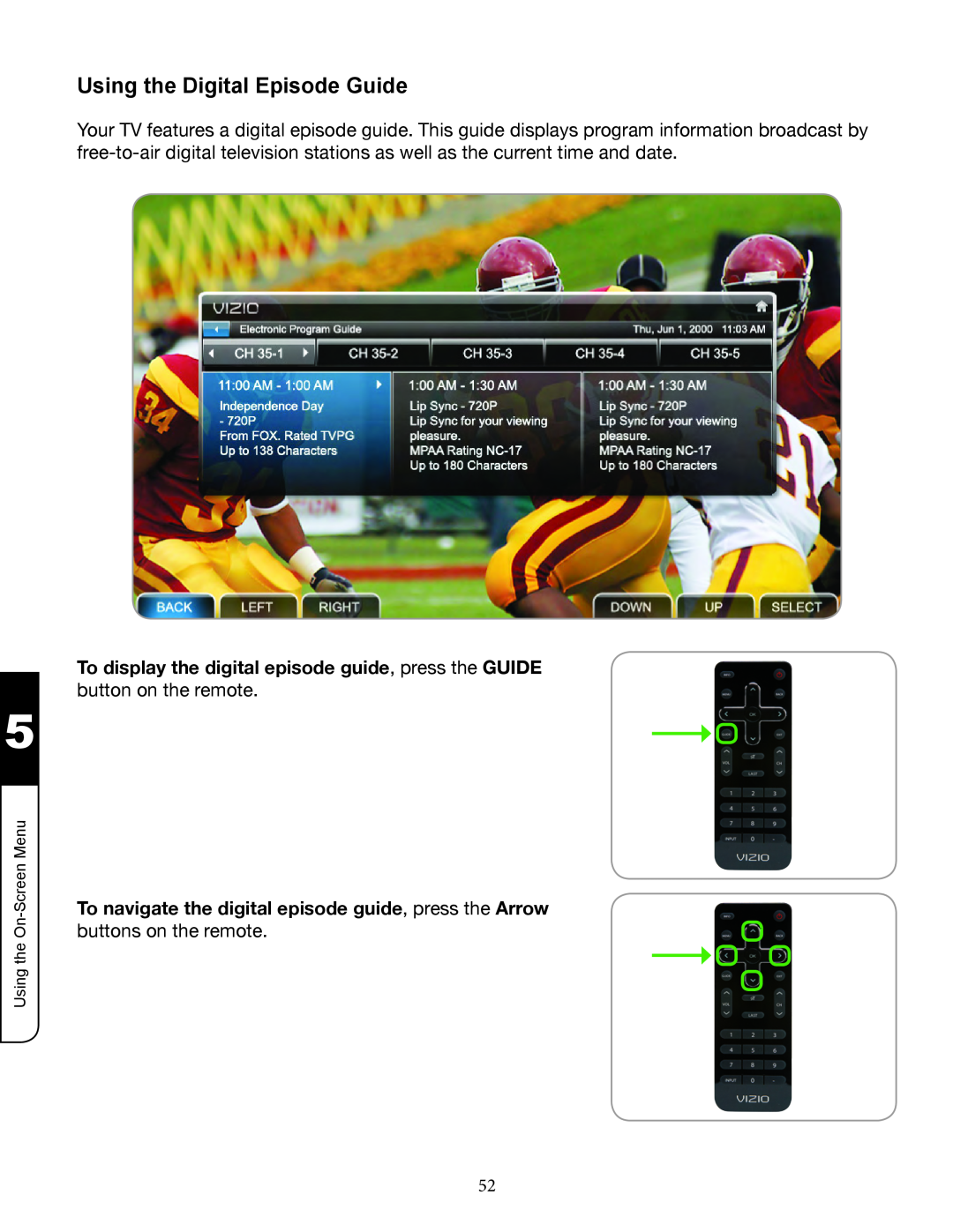Zanussi VMB070 manual Using the Digital Episode Guide 