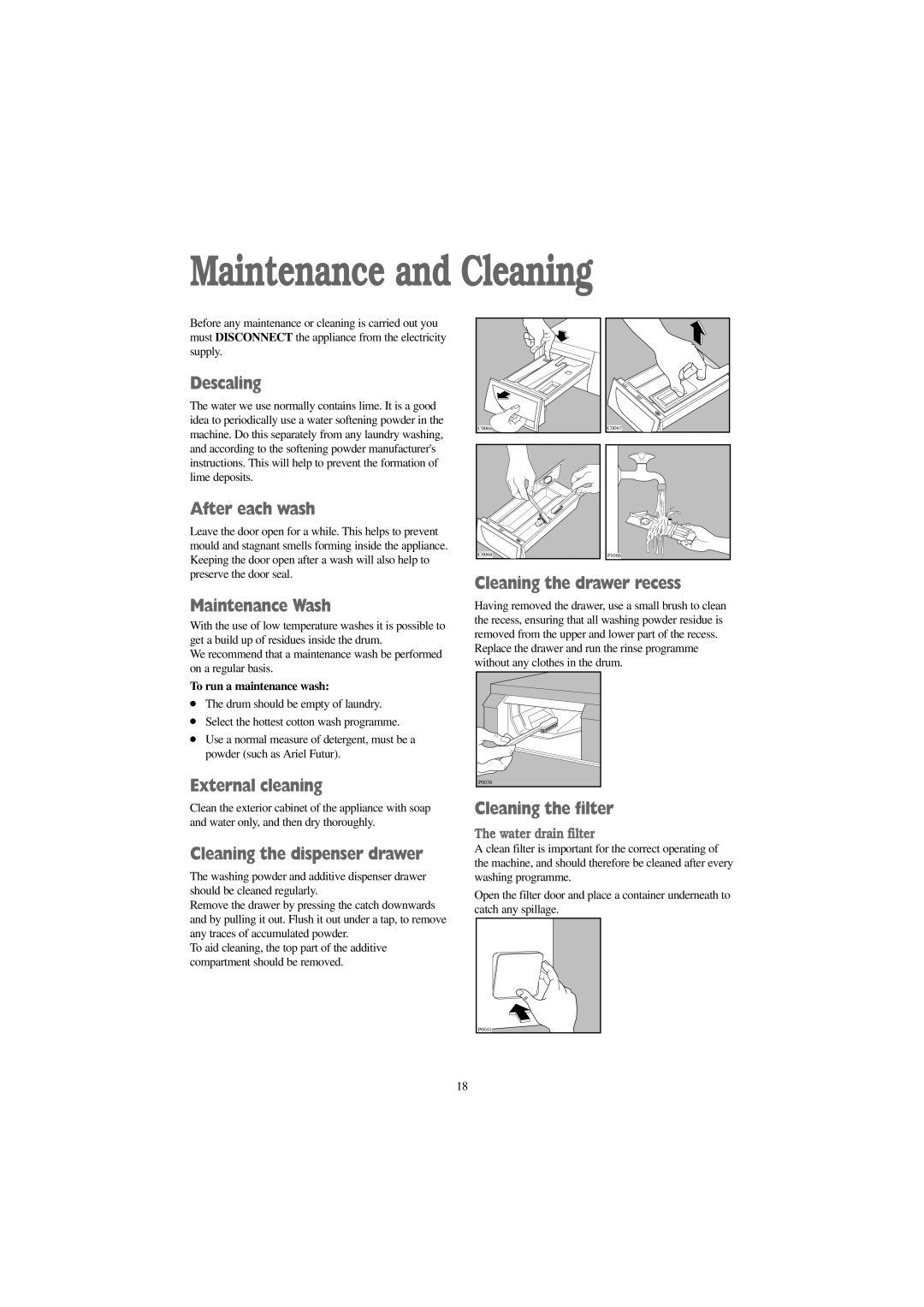 Zanussi W 1242 W, W 1042 W manual Maintenance and Cleaning 