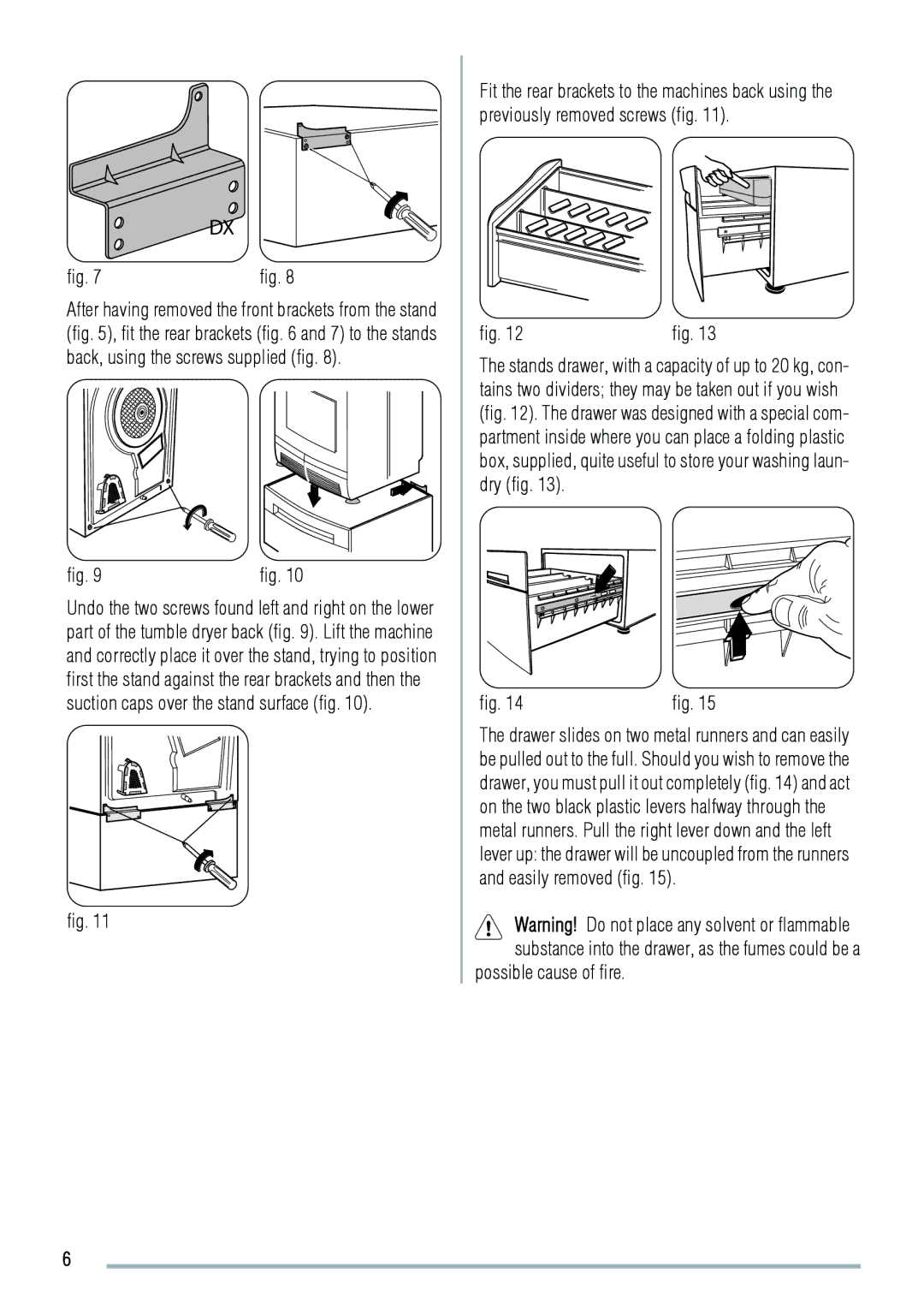 Zanussi Washer/Dryer user manual Possible cause of fire 