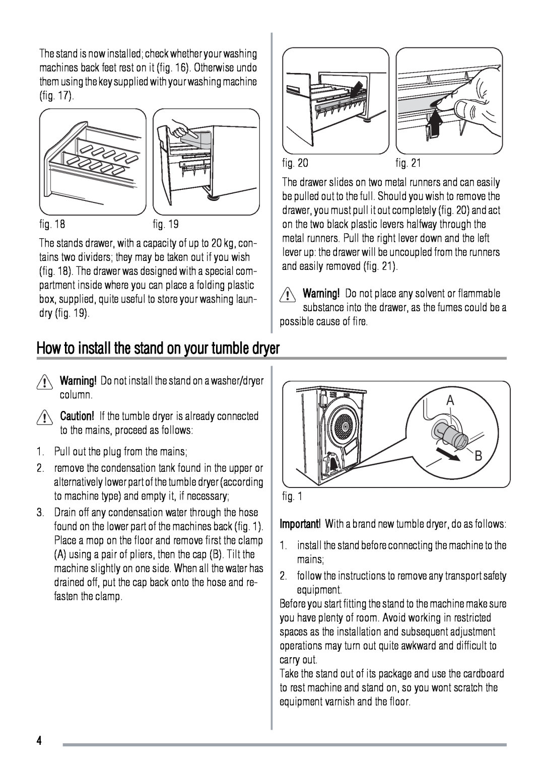 Zanussi Washer/Dryer user manual How to install the stand on your tumble dryer 
