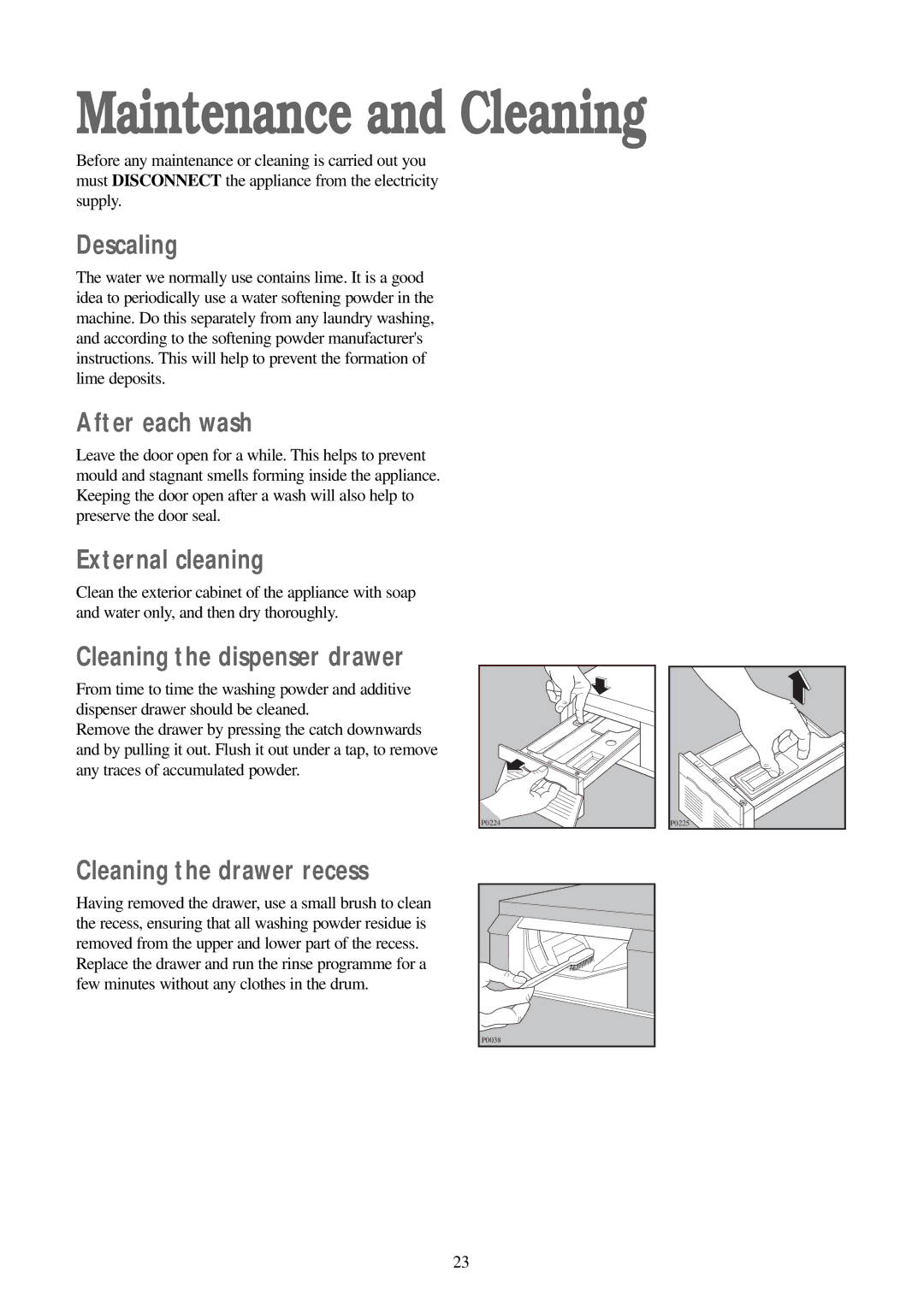 Zanussi WD 15 manual Maintenance and Cleaning 