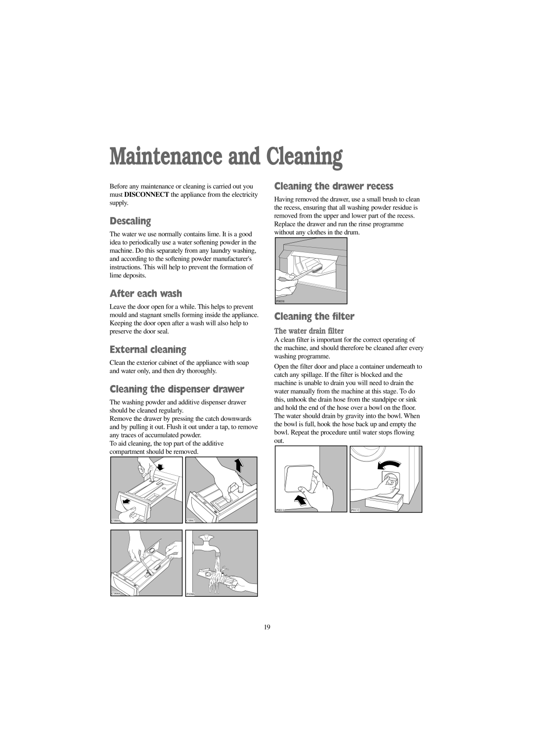 Zanussi WDA 1255 W, WDA 1055 W manual Maintenance and Cleaning 