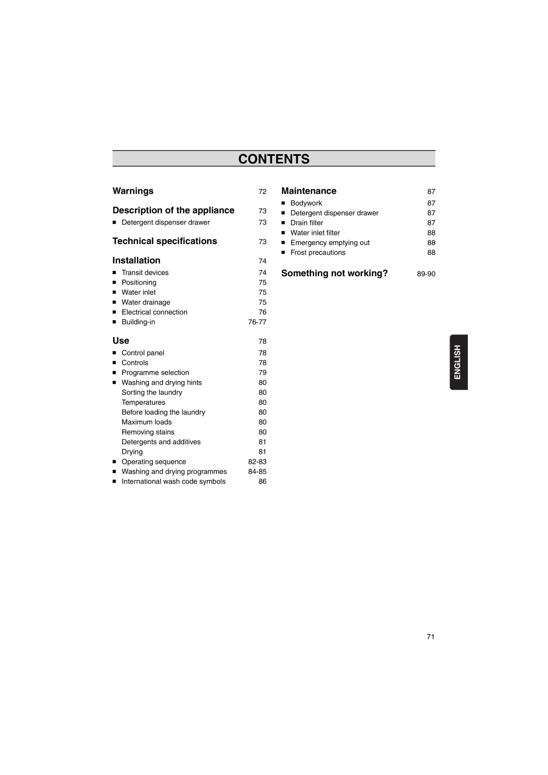 Zanussi WIJ1075 manual Contents 