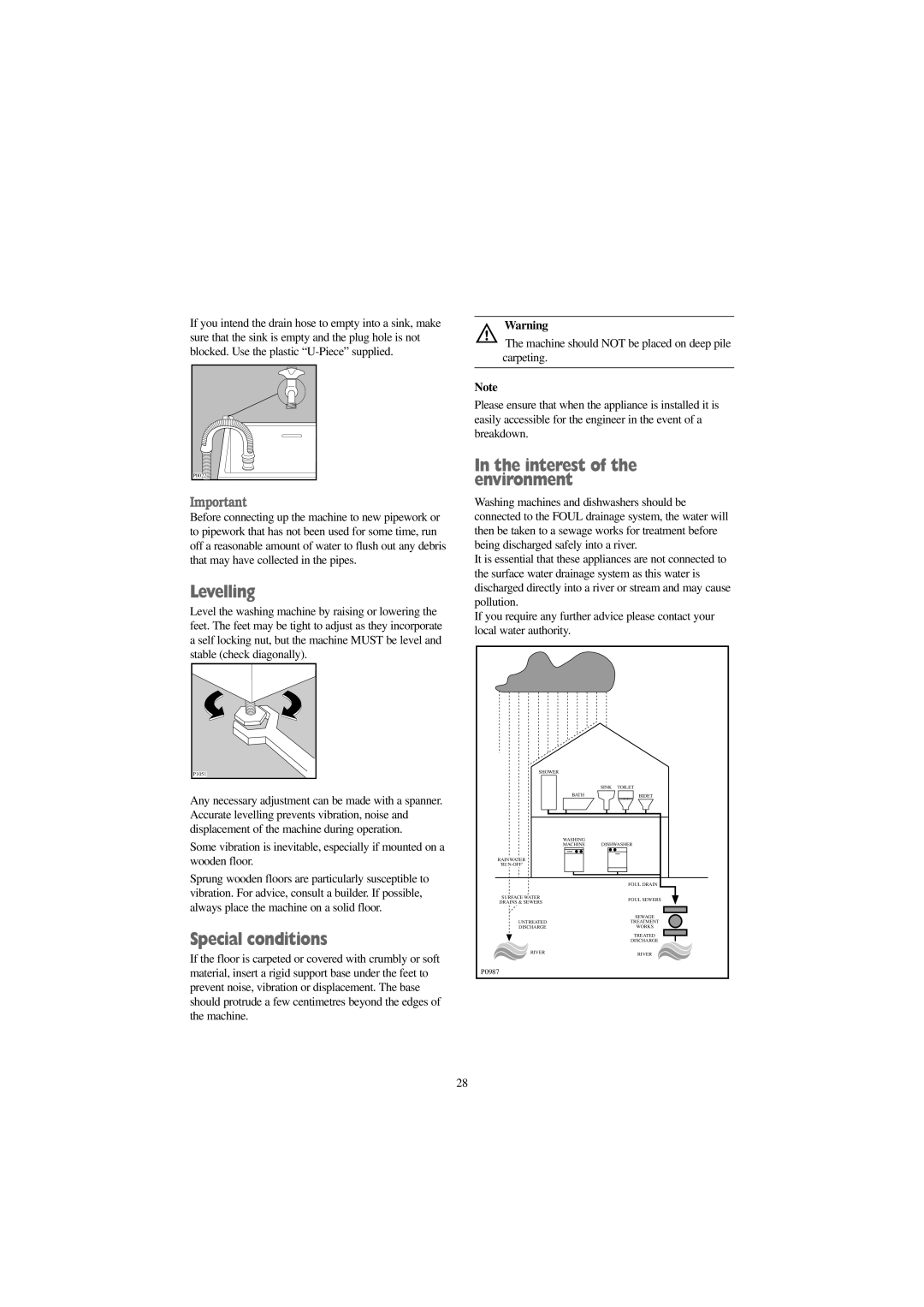 Zanussi WJD 1457 W, WJD 1357 S, WJD 1257 S, WJD 1257 W manual Levelling, Special conditions, Interest of the environment 