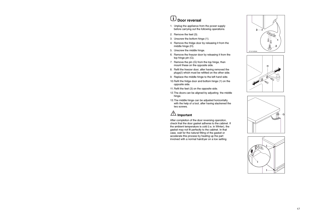 Zanussi Z 22/5 SA manual Door reversal 