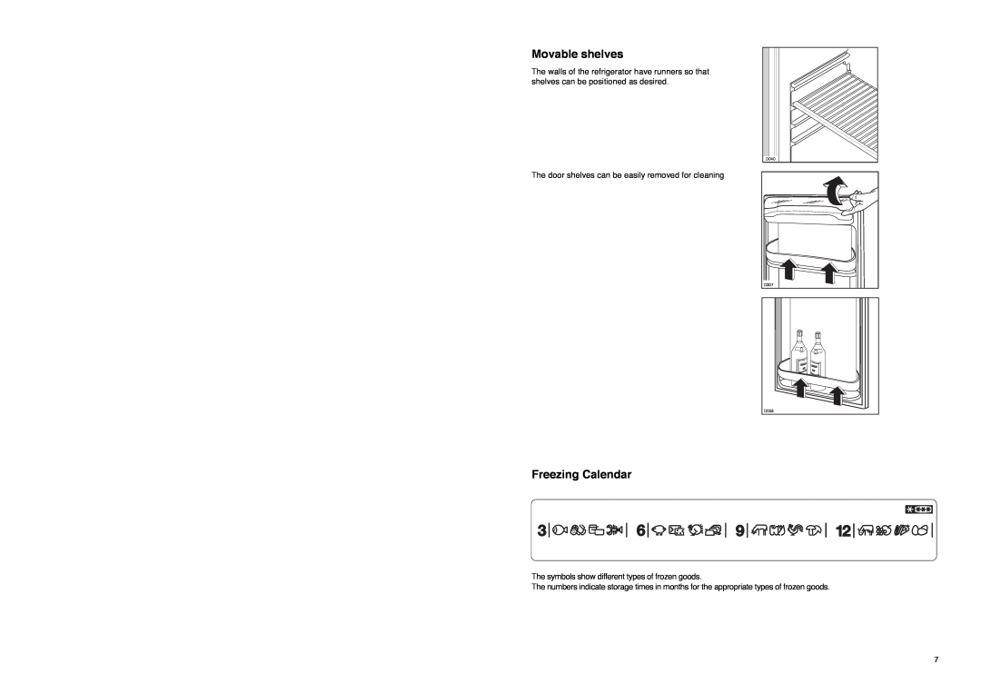 Zanussi Z 22/5 SA manual Movable shelves, Freezing Calendar 