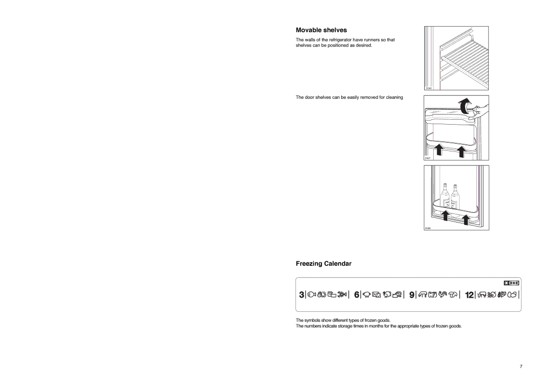 Zanussi Z 22/5 W manual Movable shelves, Freezing Calendar 