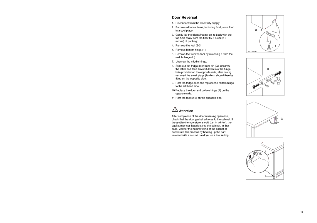 Zanussi Z 25/4 W manual Door Reversal 