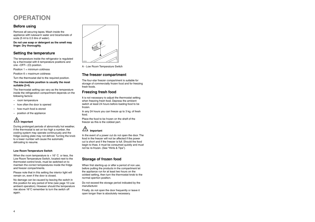 Zanussi Z 32/5 SI manual Operation 