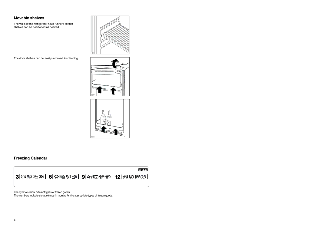 Zanussi Z 32/5 SI manual Movable shelves, Freezing Calendar 