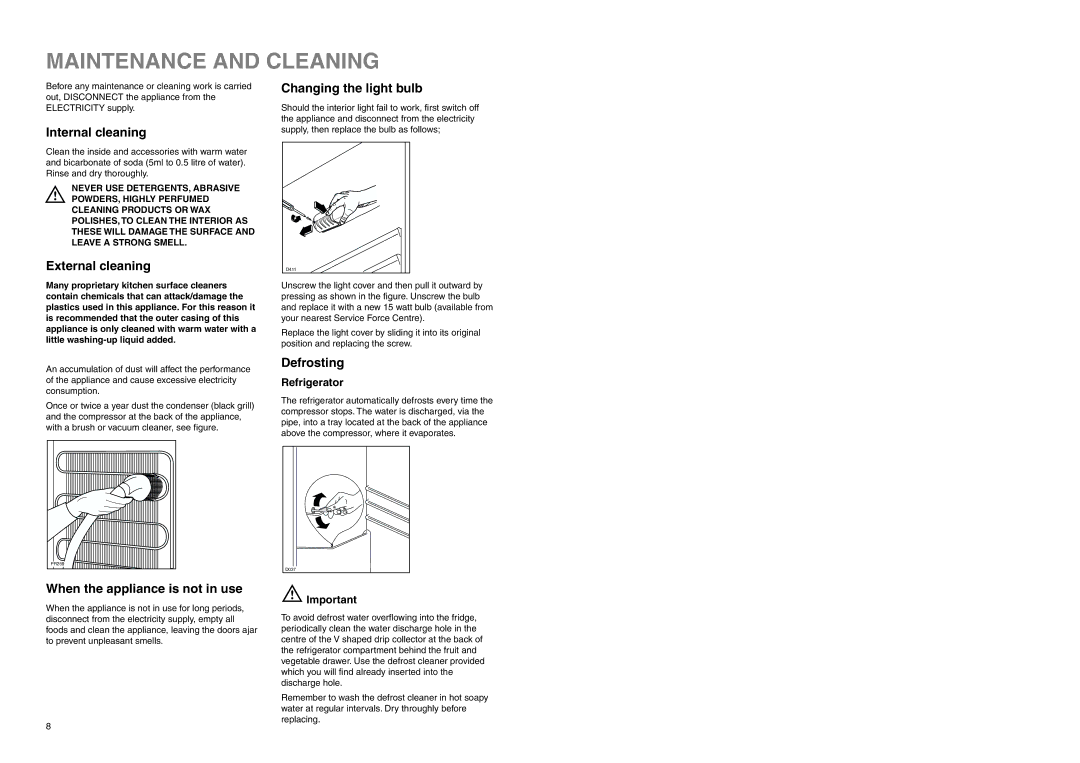 Zanussi Z 32/5 SI manual Maintenance and Cleaning 