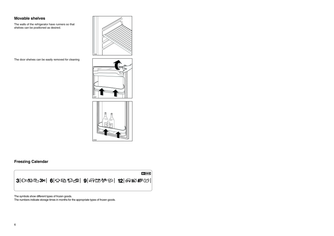 Zanussi Z 32/5 SI manual Movable shelves, Freezing Calendar, D040, D307, D058 