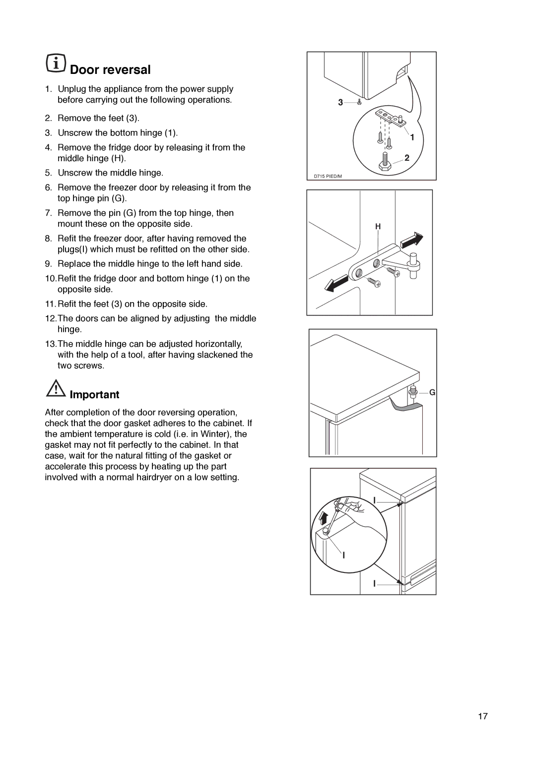 Zanussi Z 32/5 W manual Door reversal 