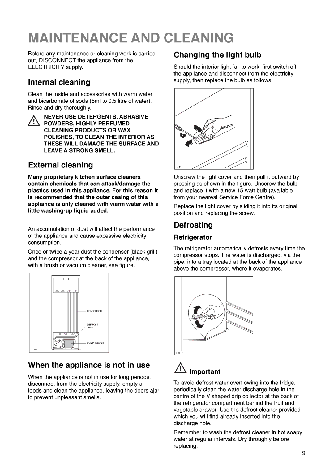 Zanussi Z 32/5 W manual Maintenance and Cleaning 