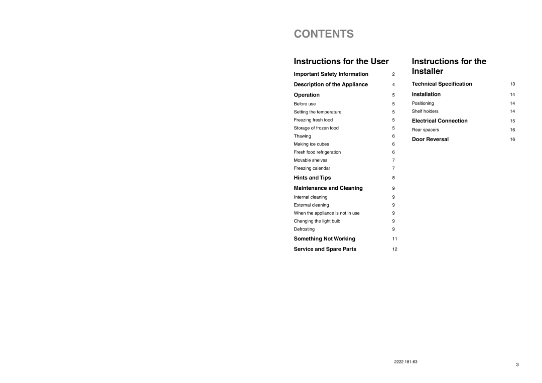 Zanussi Z 52/6 W manual Contents 