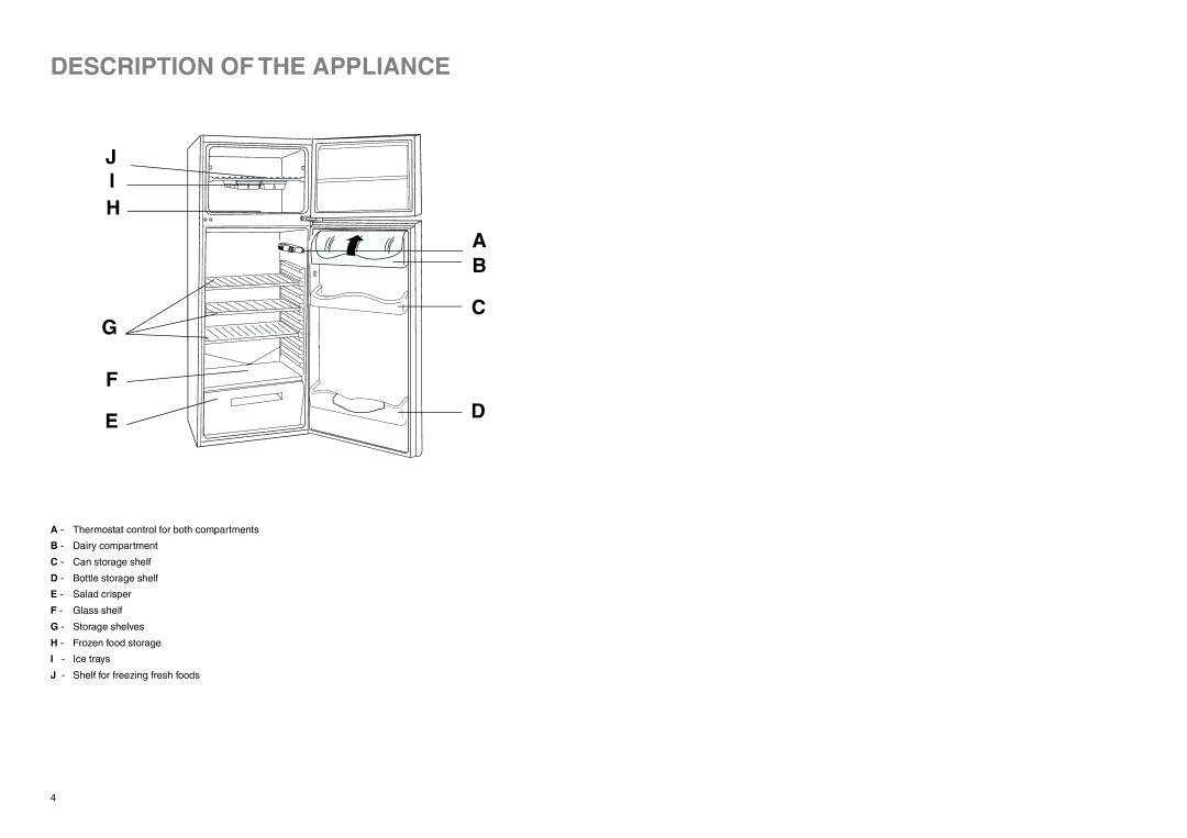 Zanussi Z 52/6 W manual Description of the Appliance 