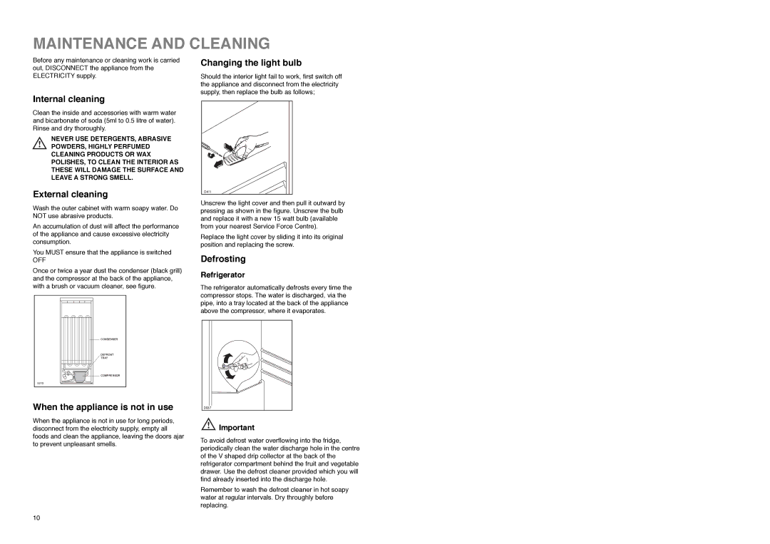 Zanussi Z 56/3 SA manual Maintenance and Cleaning 