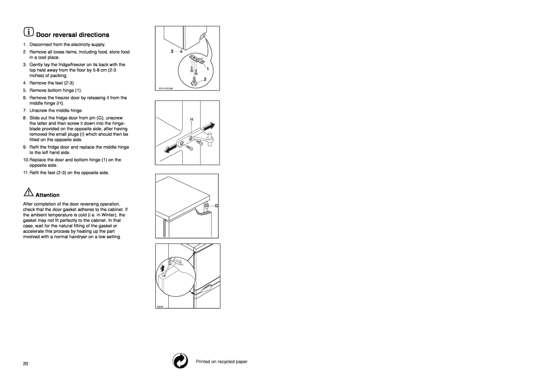 Zanussi Z 56/3 SA manual Door reversal directions 
