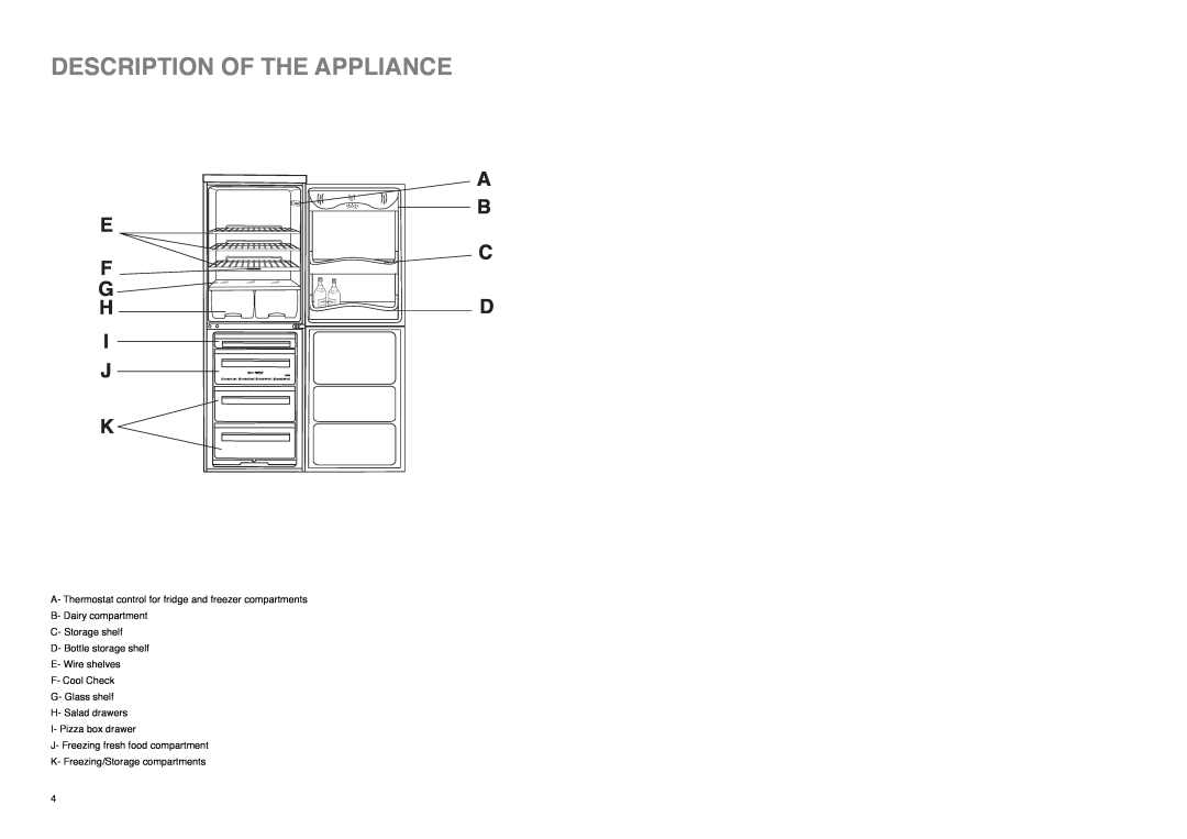 Zanussi Z 56/3 SA manual Description Of The Appliance, E F G H, A B C D, 3 6 9 