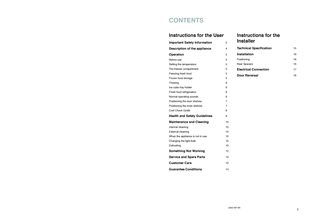 Zanussi Z 56/3 SR, Z 56/3 W, Z 56/3 SI manual Contents 