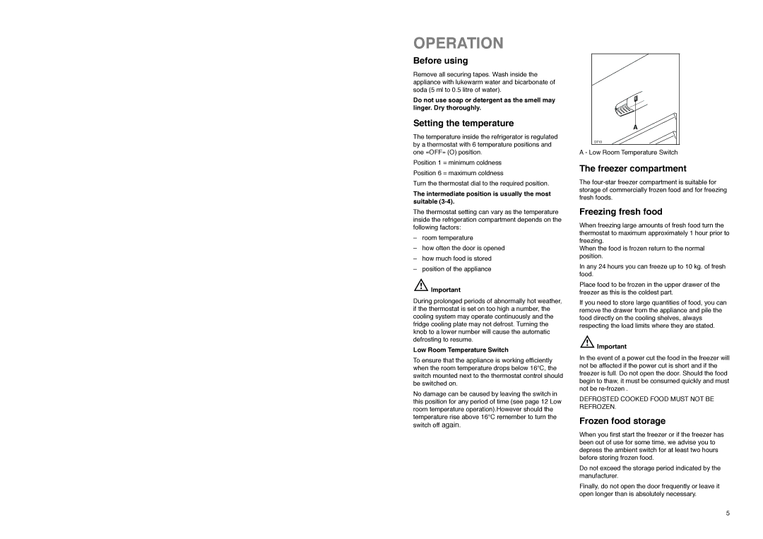 Zanussi Z 56/3 SI, Z 56/3 SR, Z 56/3 W manual Operation 