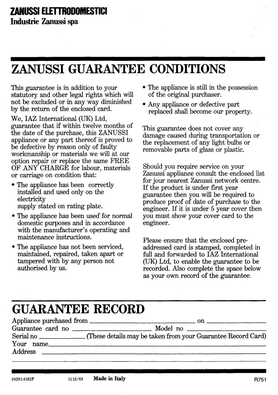Zanussi Z 917, Z 818 manual 