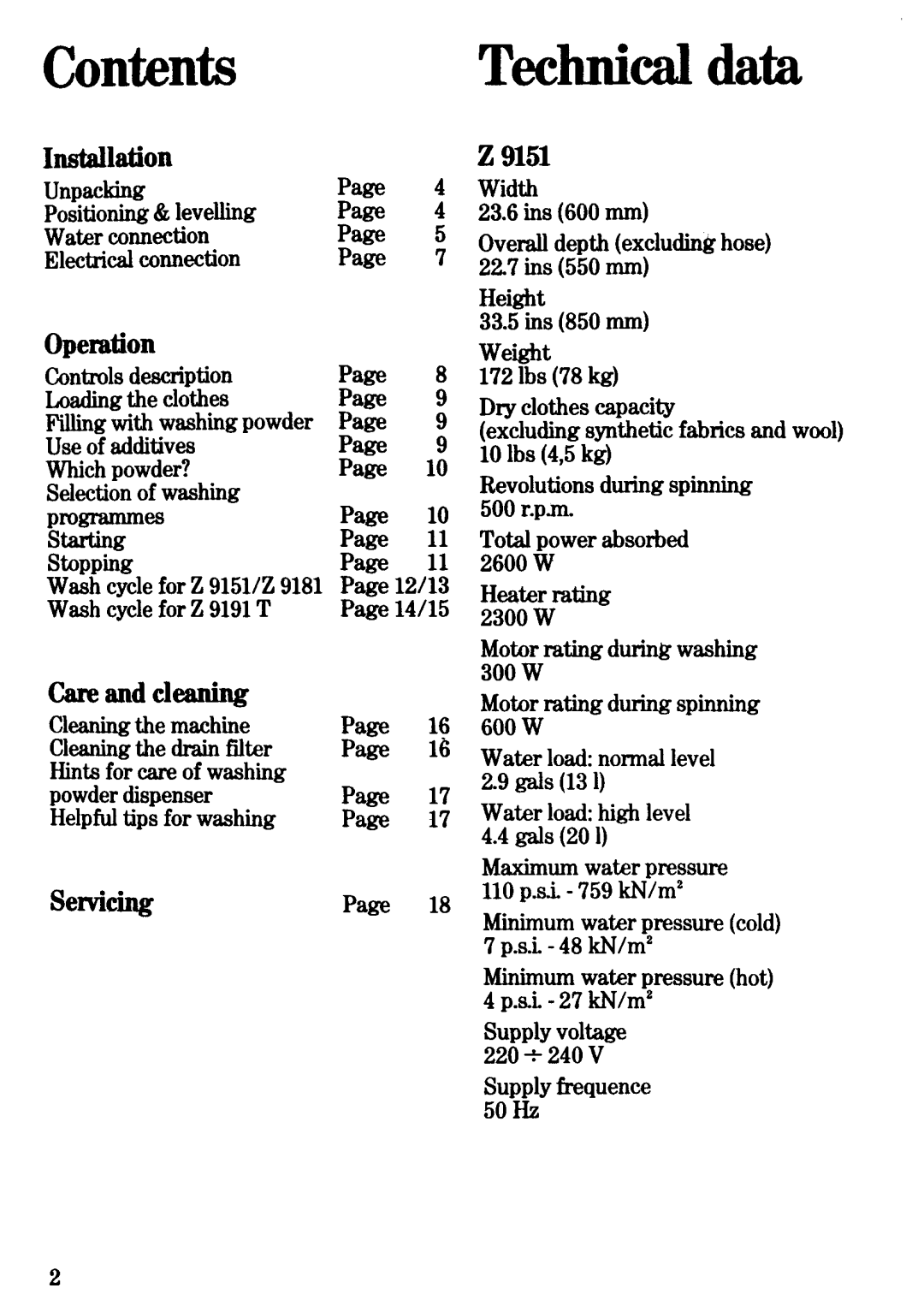 Zanussi Z 9181, Z 9191 T, Z 9151 manual 