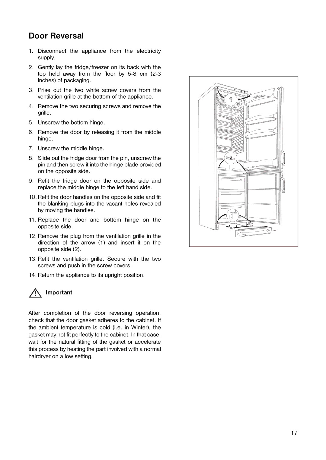 Zanussi Z 98/4 W manual Door Reversal 