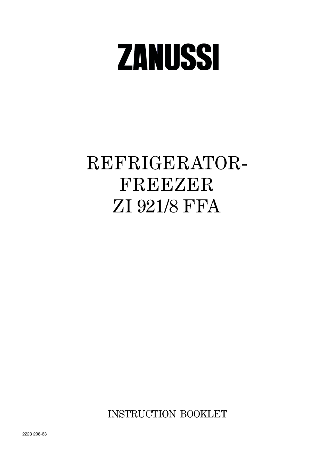 Zanussi Z1921/8 FFA manual Refrigerator Freezer 