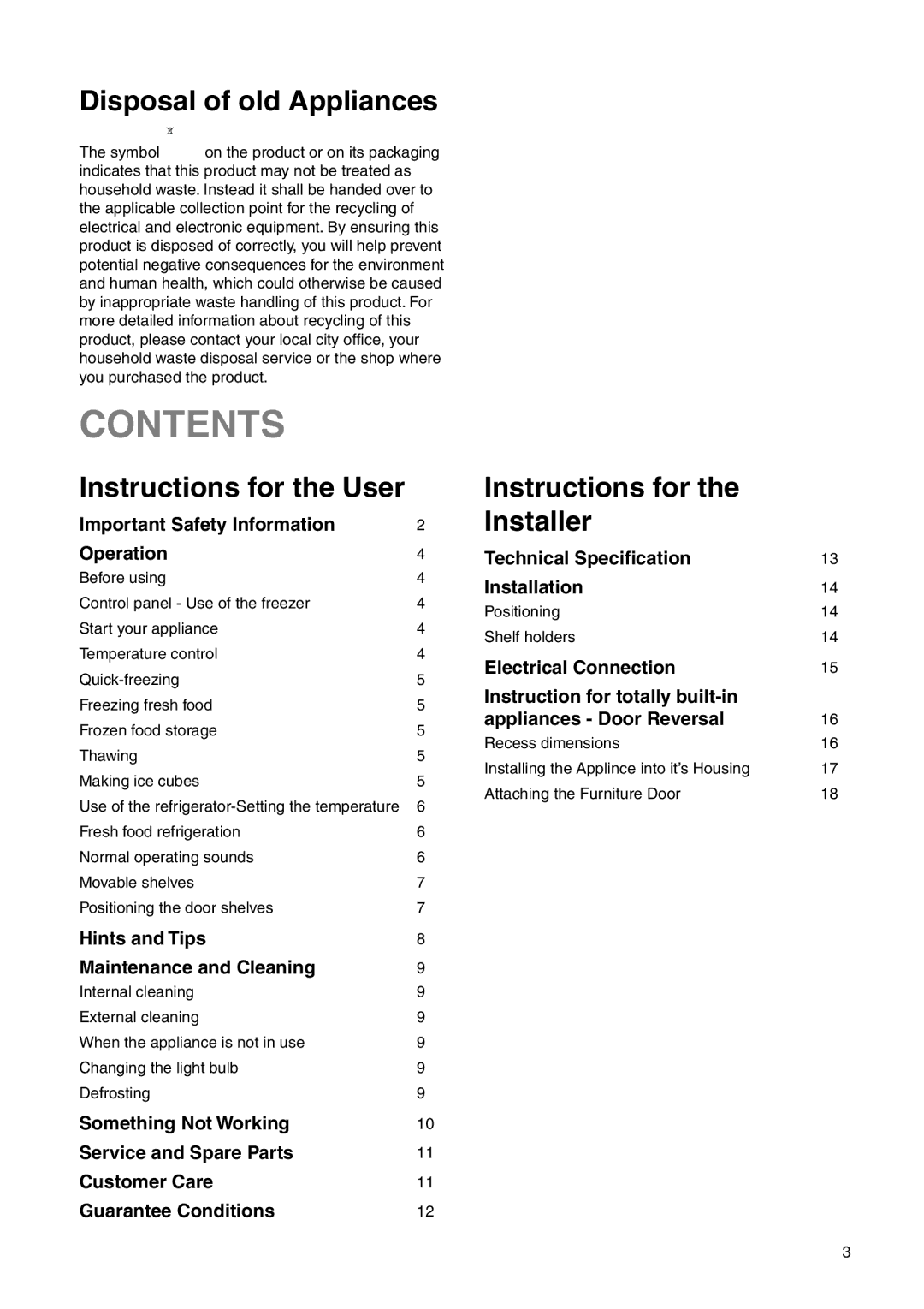 Zanussi Z1921/8 FFA manual Contents 